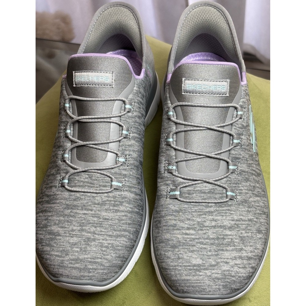 SKECHERS Slip-ins Women's Heathered Gray/Purple Memory Foam Walking Sneaker